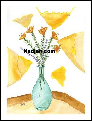 0072-Yellow-Lillies-In-Blue-Vase